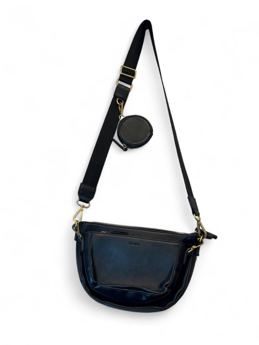 Faux Leather Black Crossbody Bag with Detachable Coin Pouch